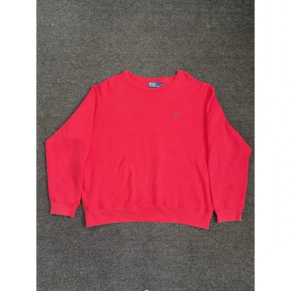 Vintage Polo Ralph Lauren Wide Crewneck Sweatshirt Red‎ Mens 2XL Pullover Pony
